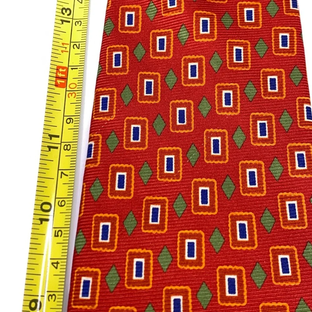 Brooks Brothers Makers Textured Tie Dark Orange Green White Blue Silk Necktie